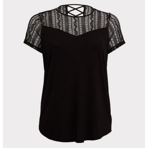torrid Tops - Torrid Knit Crew Neck Lace Yoke Lattice Detail Back Top